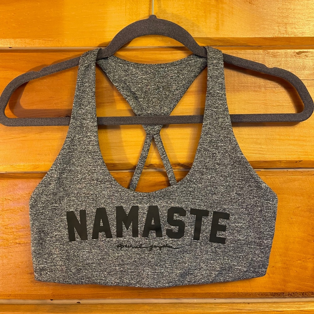 Spiritual Gangster Charcoal Sports Bra with Namaste Print